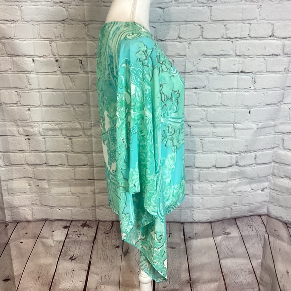 BOSTON PROPER SCROLLING PAISLEY PONCHO COVER UP BLOUSE SZ XXS NWT - Picture 3 of 7